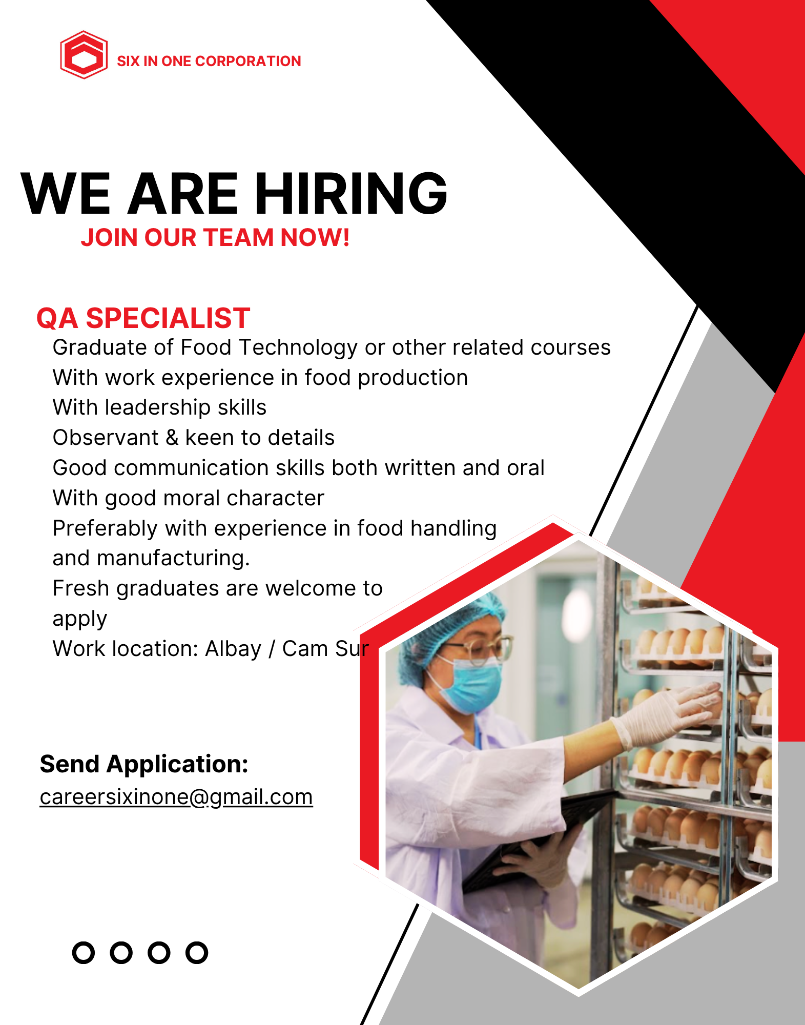 SIX IN ONE CORPORATION JOB HIRING